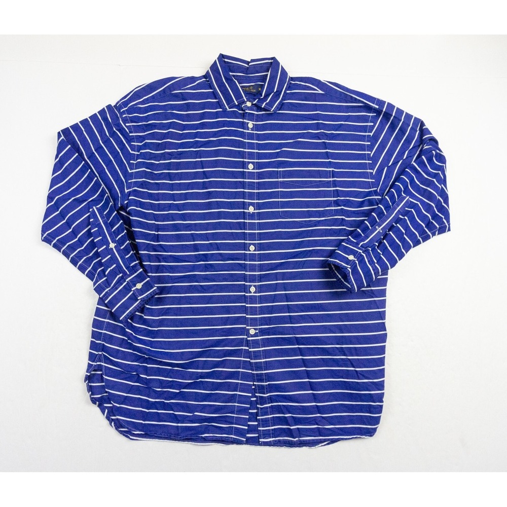 Polo Ralph Lauren Shirt Mens XLarge Blue Button Up Long Sleeve Striped Preppy